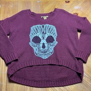 Love By Design Maroon Knit Sweater Embroidered Lace Skull High Low M Whimsigoth